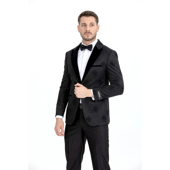 Derman Black Spotted Pattern Silvery Fabric Tuxedo - Picture 4 of 7